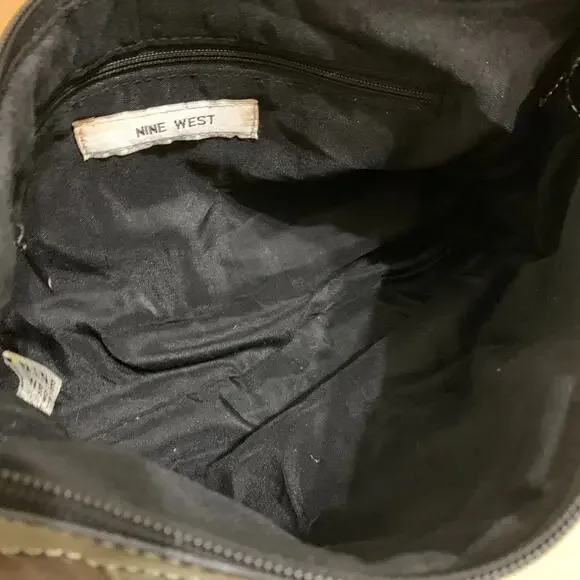 NINE WEST Vintage Y2K Dark Brown & Black Logo Pattern Canvas Hobo Shoulder Bag - Picture 9 of 10